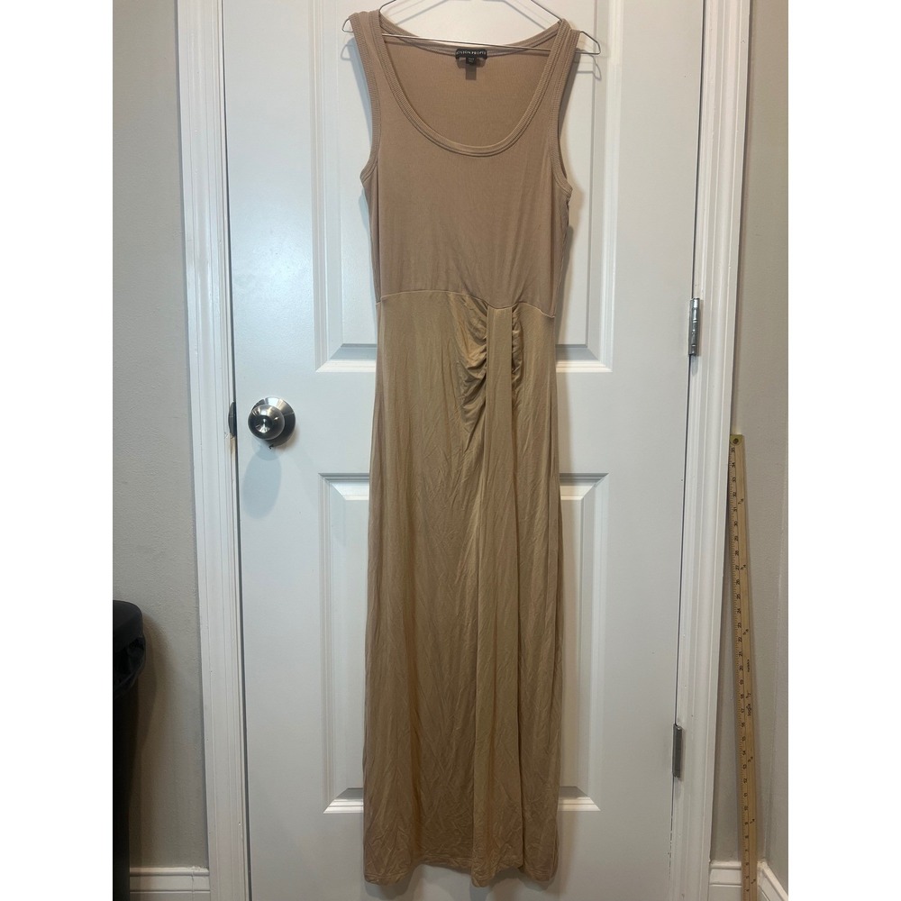 Boston Proper Ribbed‎ Knit Ruched Waist Maxi Dress Tan Size S